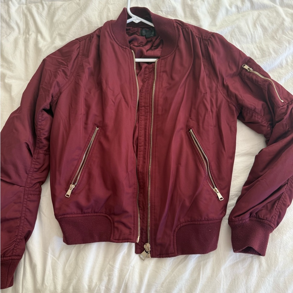 Topshop Burgundy Bomber Jacket
